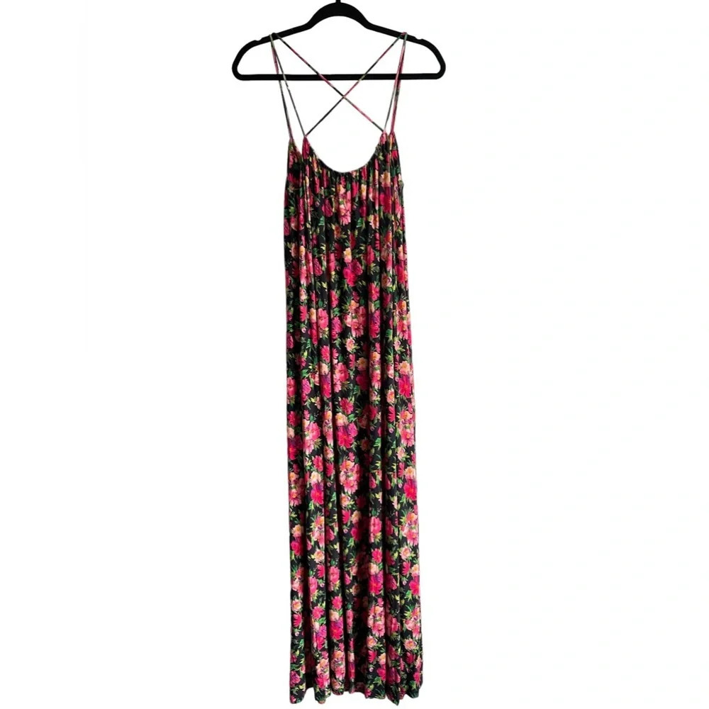 Calvin Klein Floral Maxi Dress Women’s size 6 cross spaghetti straps